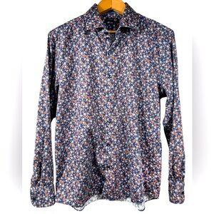 Anthony of London poplin button-down shirt, Large, navy pattern, Business Casual